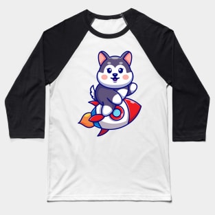 Cute husky riding rocket cartoon Baseball T-Shirt